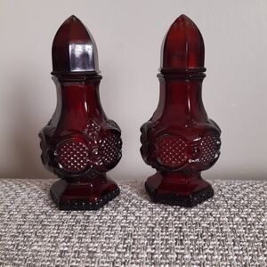 Avon Red Glass Salt and Pepper Shakers - Decorative Home Accents